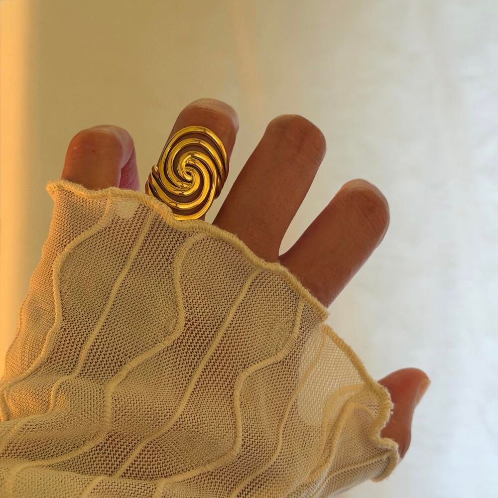 Gold Spiral Swirl Statement Ring Adjustable